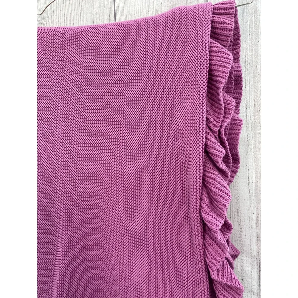 Kassadecor Throw Blanket Orchid Purple Cotton Knit Ruffle Trim Kassatex Cottage